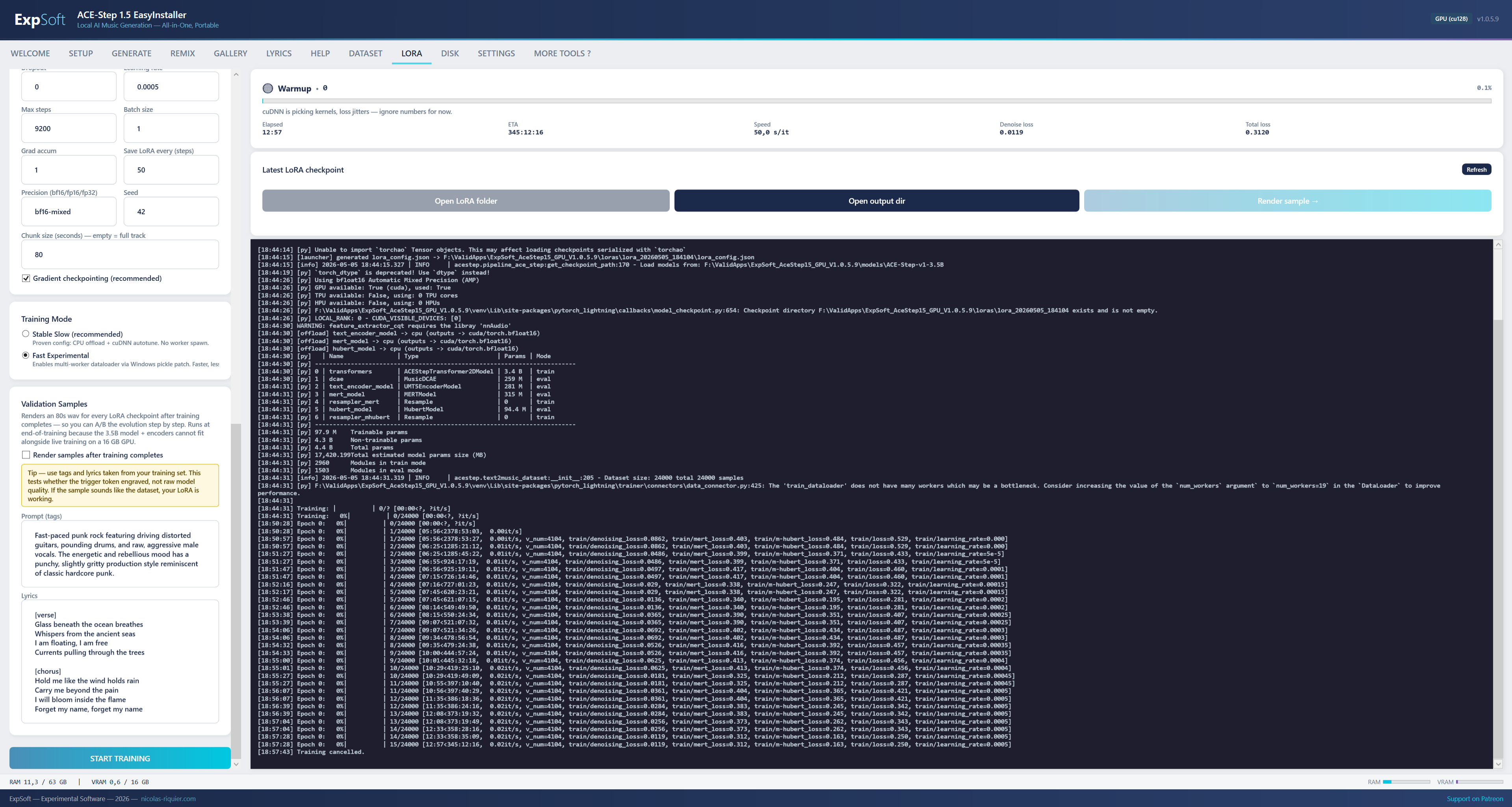 LoRA Training Tab